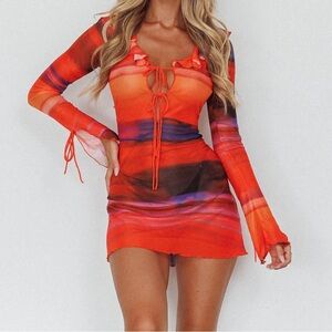 Indi Luxe Bohemia Tied Bust Long Sleeve Dress — Size Small